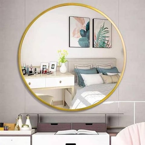 مرأة حائط ضد الكسر دائرية اطار ذهبي 80×80 سم 