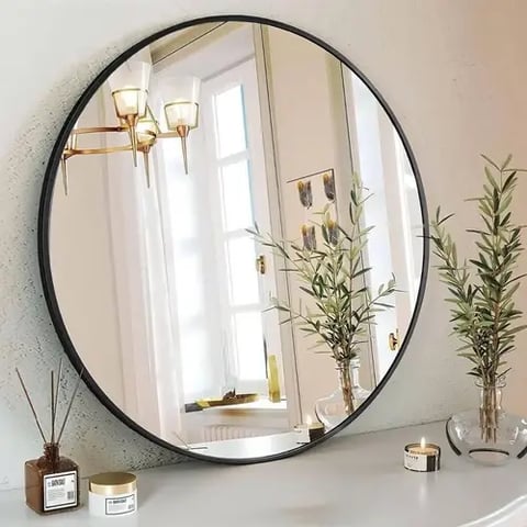 مراة حائط دائريه اطار اسود معدن100×100سم 