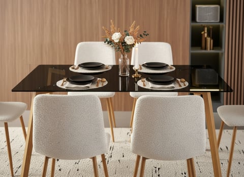 طاولة طعام 6 كرسي زجاج مضلل بتصميم جميل