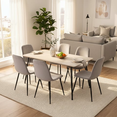 طاولة طعام 6 كراسي خشب بتصميم أنيق مقاس 77×90×150