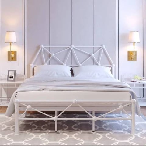  هيكل سرير حديد ملكي أبيض 200X140سم