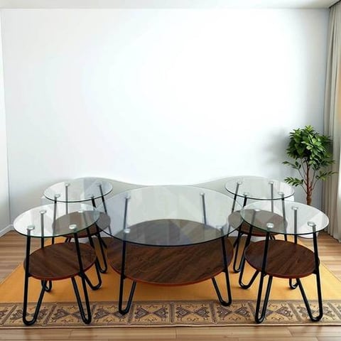 طقم طاولات شاي سطح زجاج 5 قطع