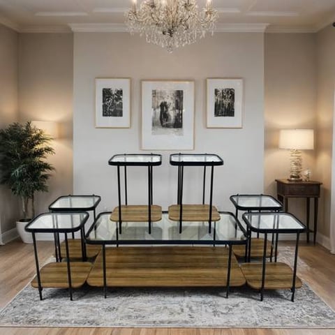 طقم طاولات شاي سطح زجاج 7 قطع