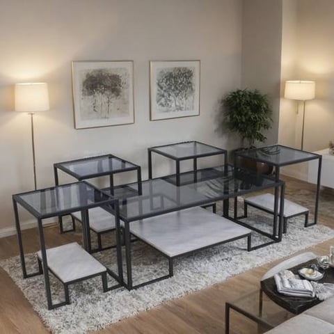 طقم طاولات شاي سطح زجاج 5 قطع