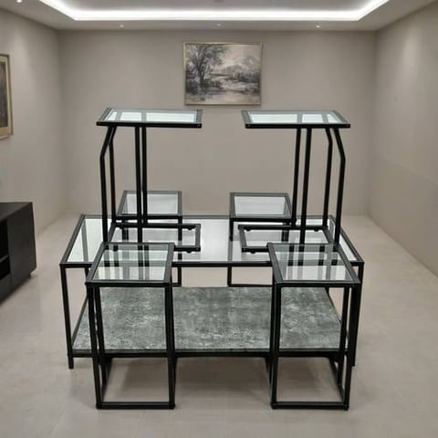 طقم طاولات شاي سطح زجاج  7 قطع