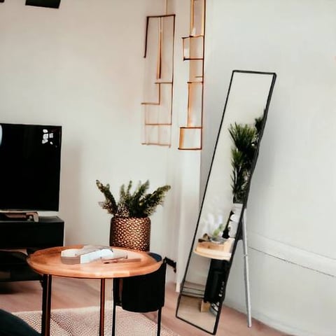   مرآة أرضية اطار  ا سود معدن40×160 سم