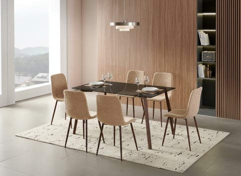 طاولة طعام 6 كرسي زجاج مضلل بتصميم جميل