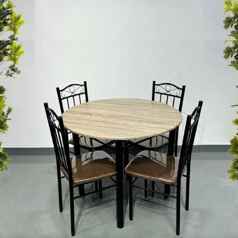 طاولة طعام دائرية خشب-حديد 4 كراسي مقاس 75*100 سم