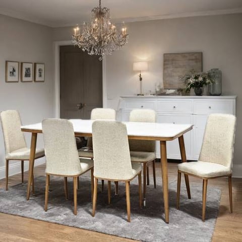 طاولة طعام رخام 6 كراسي مقاس75 *90*150 سم