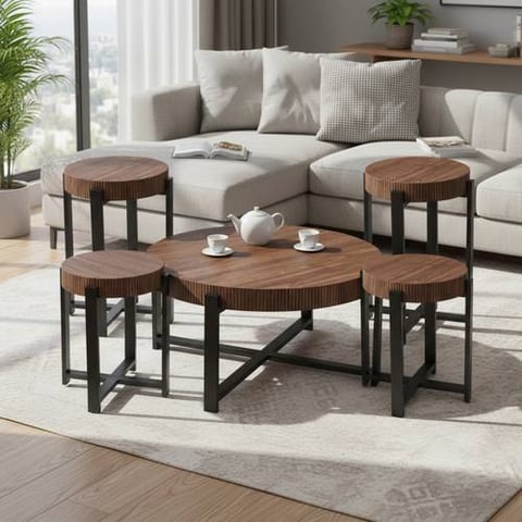 طقم طاولات خشب 4+1بتصميم انيق