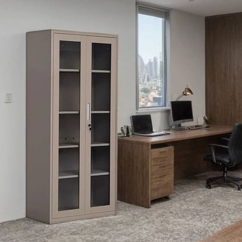 دولاب مكتبي حديد 2 باب زجاج مقاس 40*85*1.85 سم