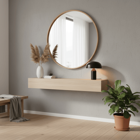 مرايا بإطار خشبي دائري 80*80