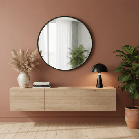 مرايا بإطار خشبي أسود دائري 80*80