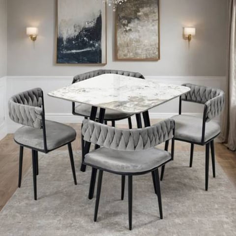 طاولة طعام سيراميك 4 كراسي مقاس 74×80×80 سم