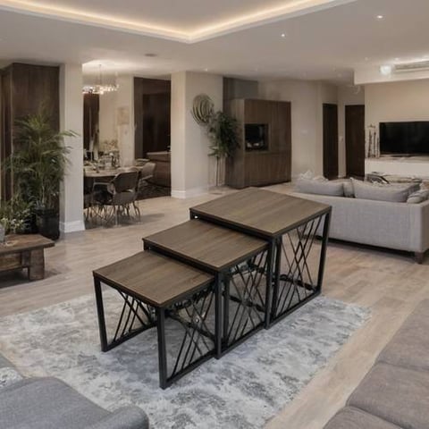 طقم طاولات خدمة خشب مدرج 3 قطع