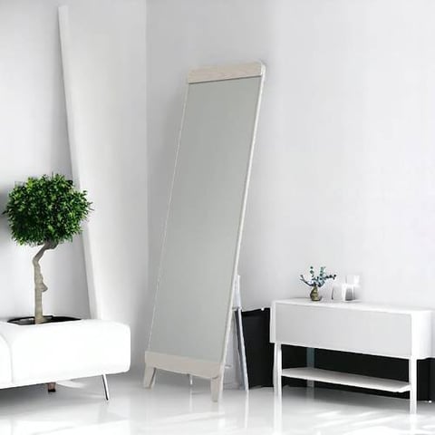 مرآة أرضية اطار ابيض