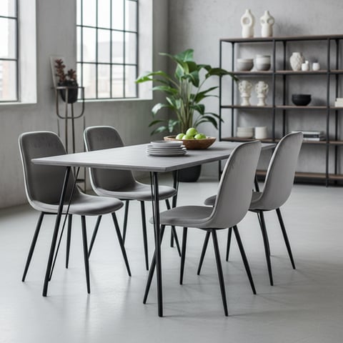 طاولة طعام 4 كراسي خشب لون جري مقاس 77×70×120