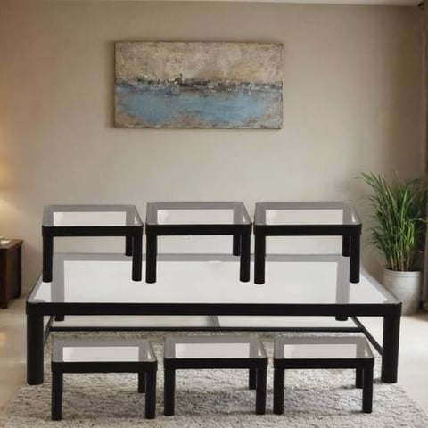 طقم طاولات شاي ارضي اسود زجاج 7 قطع