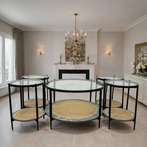 طقم طاولات شاي سطح زجاج 5 قطع