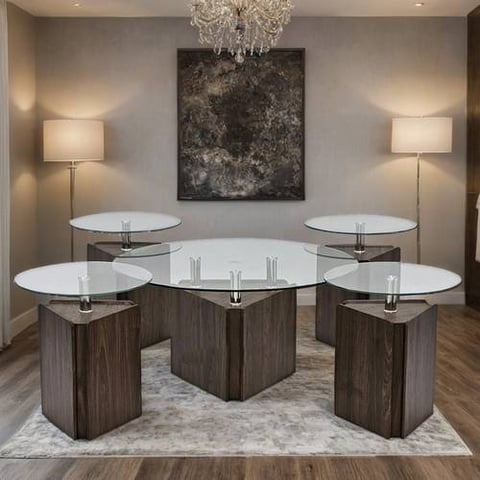 طقم طاولات شاي سطح زجاج 5 قطع