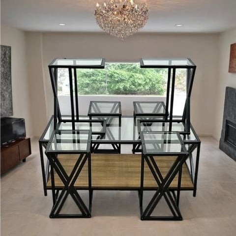طقم طاولات شاي سطح زجاج 7 قطع