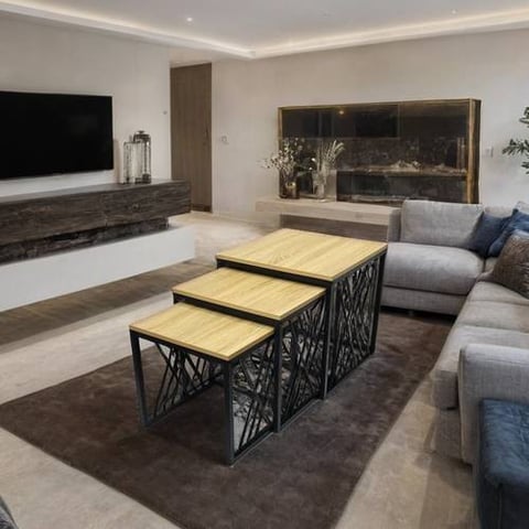 طقم طاولات  خدمة  خشب مدرج  3 قطع