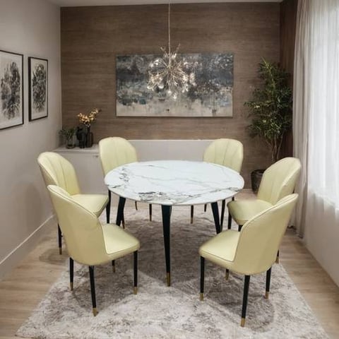 طاولة طعام دائرية رخام  6 كراسي مقاس 120*120*75 سم