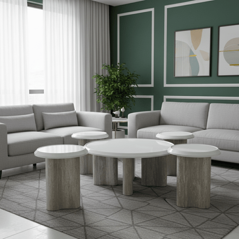 طقم طاولات خشبية تصميم انيق4+1