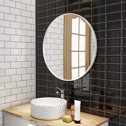 مرأة حائط ضد الكسر دائرية اطار ابيض 80×80 سم 