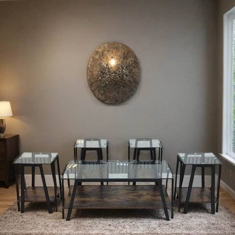 طقم طاولات شاي سطح زجاج 5 قطع