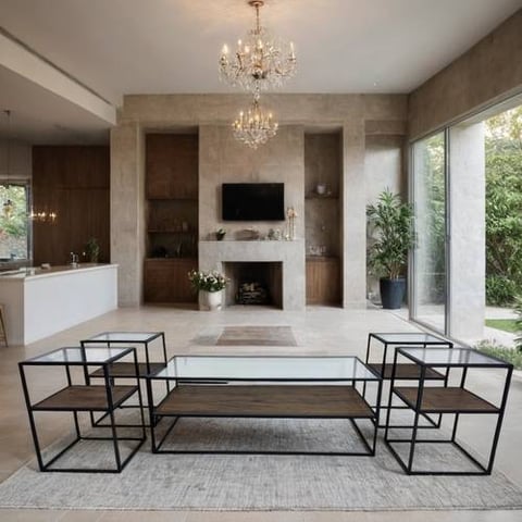 طقم طاولات شاي سطح زجاج 5 قطع