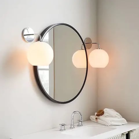 مرأة حائط ضد الكسر دائرية اطار اسود 80×80 سم 