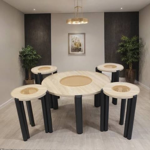 طقم طاولات شاي خشب راتان 5 قطع