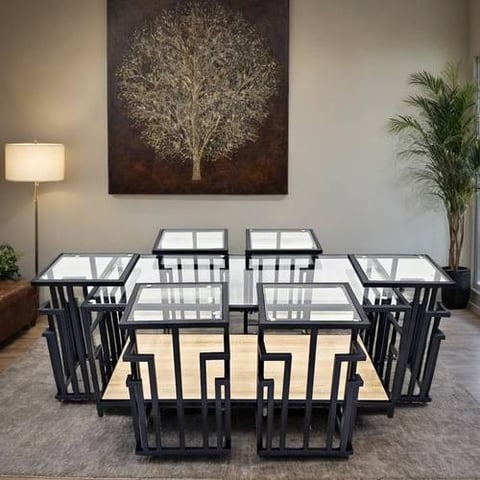 طقم طاولات شاي سطح زجاج 7 قطع
