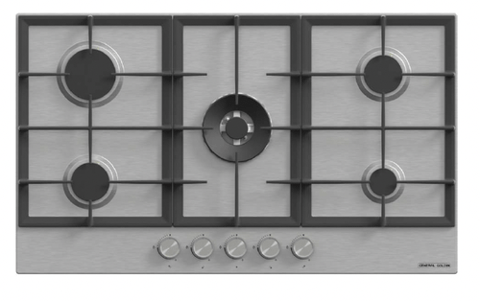 General hob, 60*90 cm, 5 gas burners, steel, heavy duty