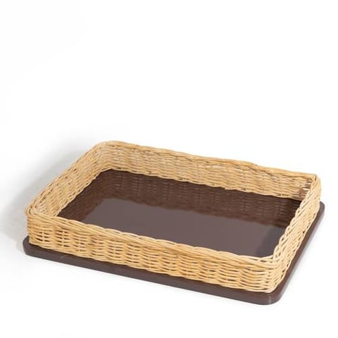 LACQUER AND RATTAN BROWN TRAY BY DAREE HOME