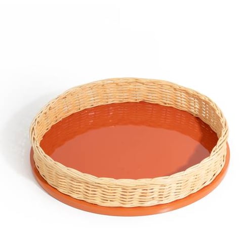 LACQUER AND RATTAN ORANGE TRAY BY DAREE HOME