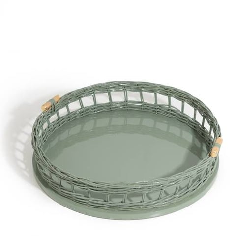 LACQUER AND RATTAN LIGHT GREEN TRAY BY DAREE HOME