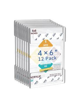 4 x 6 inch Wall Mount Acrylic Sign Holder with 3M Tape Adhesive for Office, Home, Store, Restaurant, No Drilling - Vertical (12 Pack)