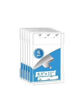 8.5x11 حامل لافتة حائط أكريليك مع شريط 3M ، 8 1/2 × 11 حامل لافتة بلاستيكي شفاف للمكتب ، المنزل ، المتجر ، المطعم - بدون حفر (6 عبوات)
