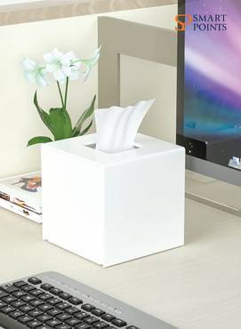 Acrylic Tissue Box Cover 5.4x5.4x5.4 Tissue Holder Napkin Dispenser for Home Office Restaurant-White