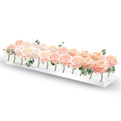 قطعة مركزية للزهور مستطيلة الشكل لطاولة العشاء - مزهرية عصرية بطول 24 انش مصنوعة من الاكريليك بارتفاع منخفض مناسبة كديكور للمنزل او في حفلات الزفاف (شفاف)