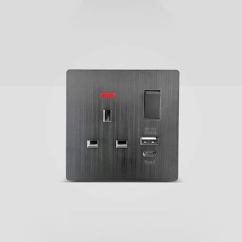 فيش كهرباء ثلاثي 13 امبير مع منفذ USB+Type C باللون الرمادي فيكتوري شامبين