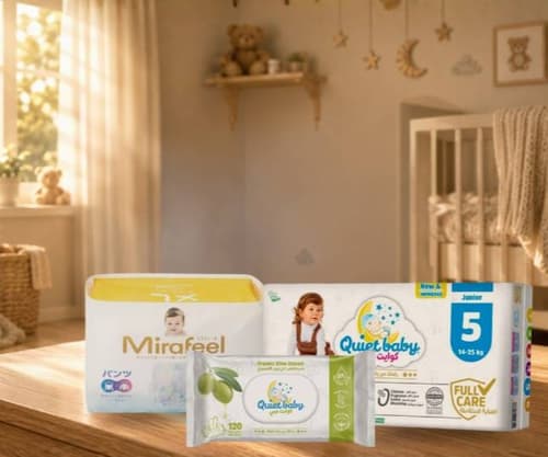 Mirafeel مجموعة رمضان - مقاس 5 (36 حفاضة) + حفاضات أطفال هادئة مقاس 5 (34 حفاضة) + مناديل مبللة