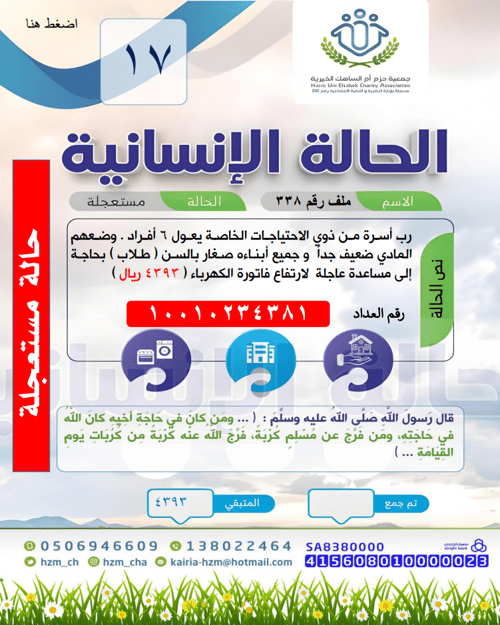 الحالة 17 : من ذوي الاحتياجات الخاصة بحاجة عاجلة لسداد فاتورة كهرباء