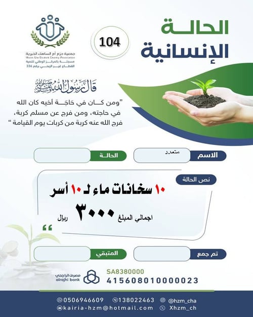 الحالة الإنسانية 104 : عشر أسر بحاجة لـ 10 سخانات