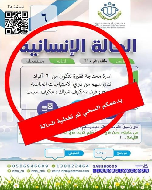 تم تغطية الحالة الإنسانية  ( 6 ) عائلة فقيرة وفيهم من ذوي الاحتياجات الخاصة 