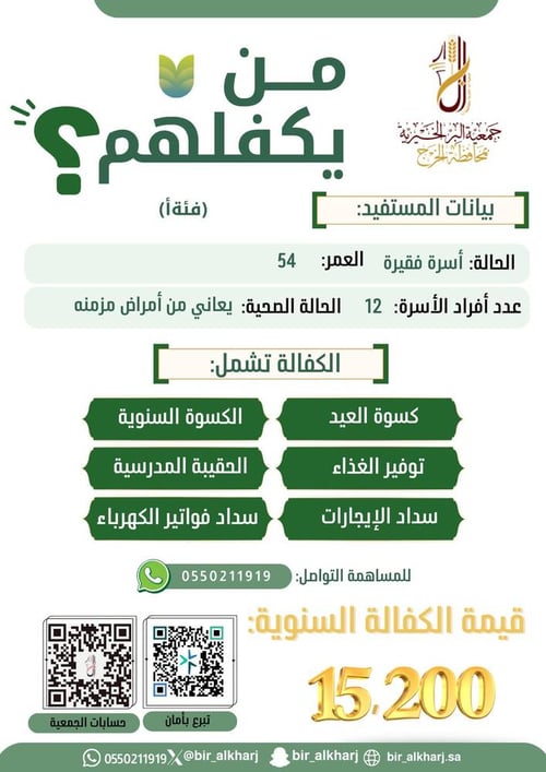 كفالة أب يعول 12 فرد مع مرضه المزمن