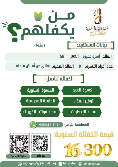 كفالة أب مرضه مزمن مع أسرته