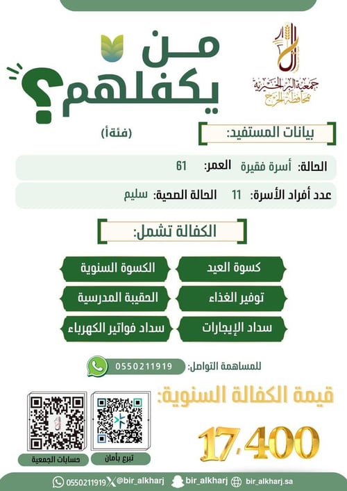 كفالة أسرة فقيرة تعول 11 فرد